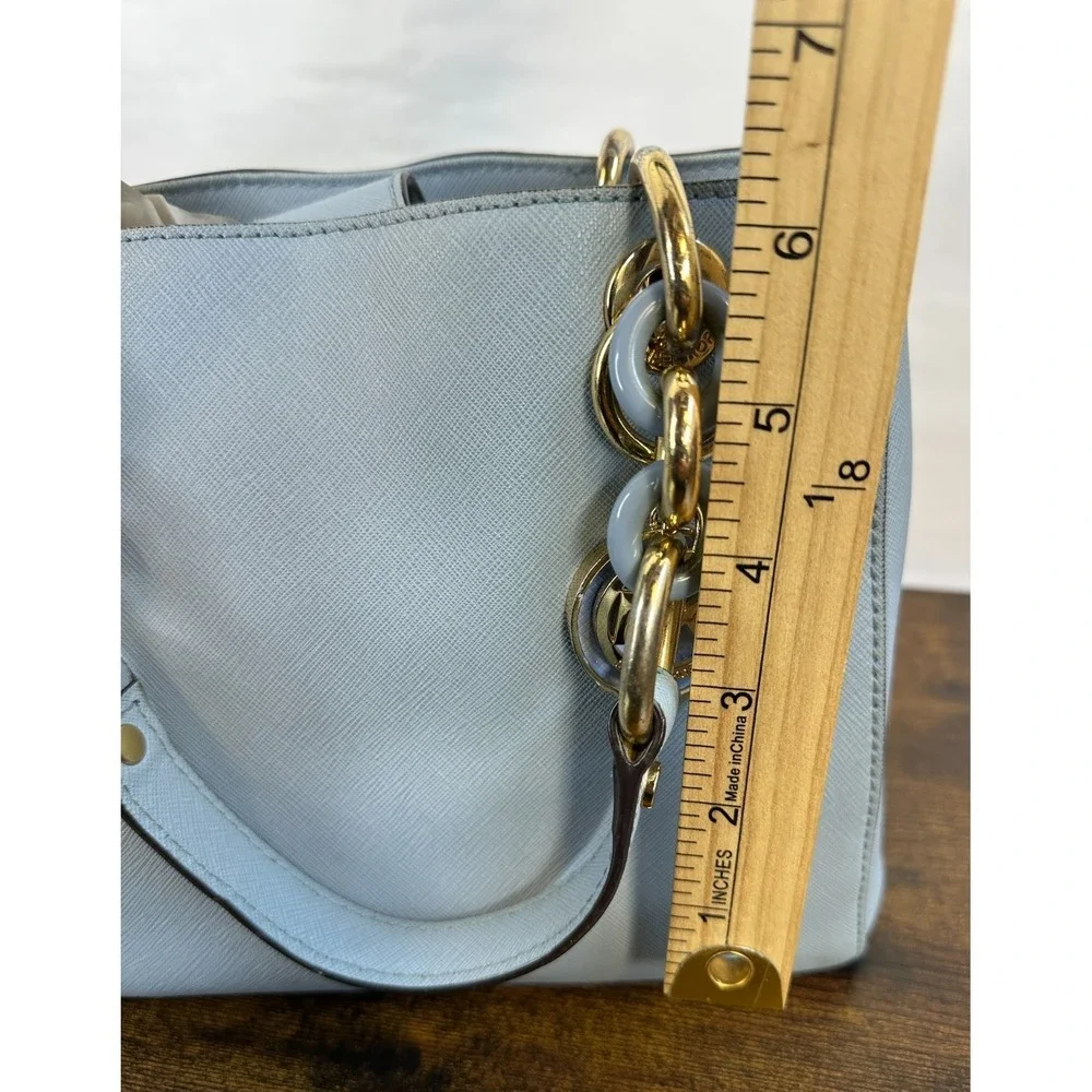 Michael Kors Cynthia Satchel Pale Blue Saffiano Leather Chain Handle Handbag